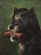 Carl Friedrich Deiker Hundeportrat mit Wurst im Maul Spain oil painting artist